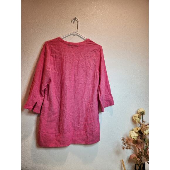 Lands’‎ End Linen Viscose Tunic Top Pink 3/4 Sleeve Pullover Blouse Small - Picture 2 of 4